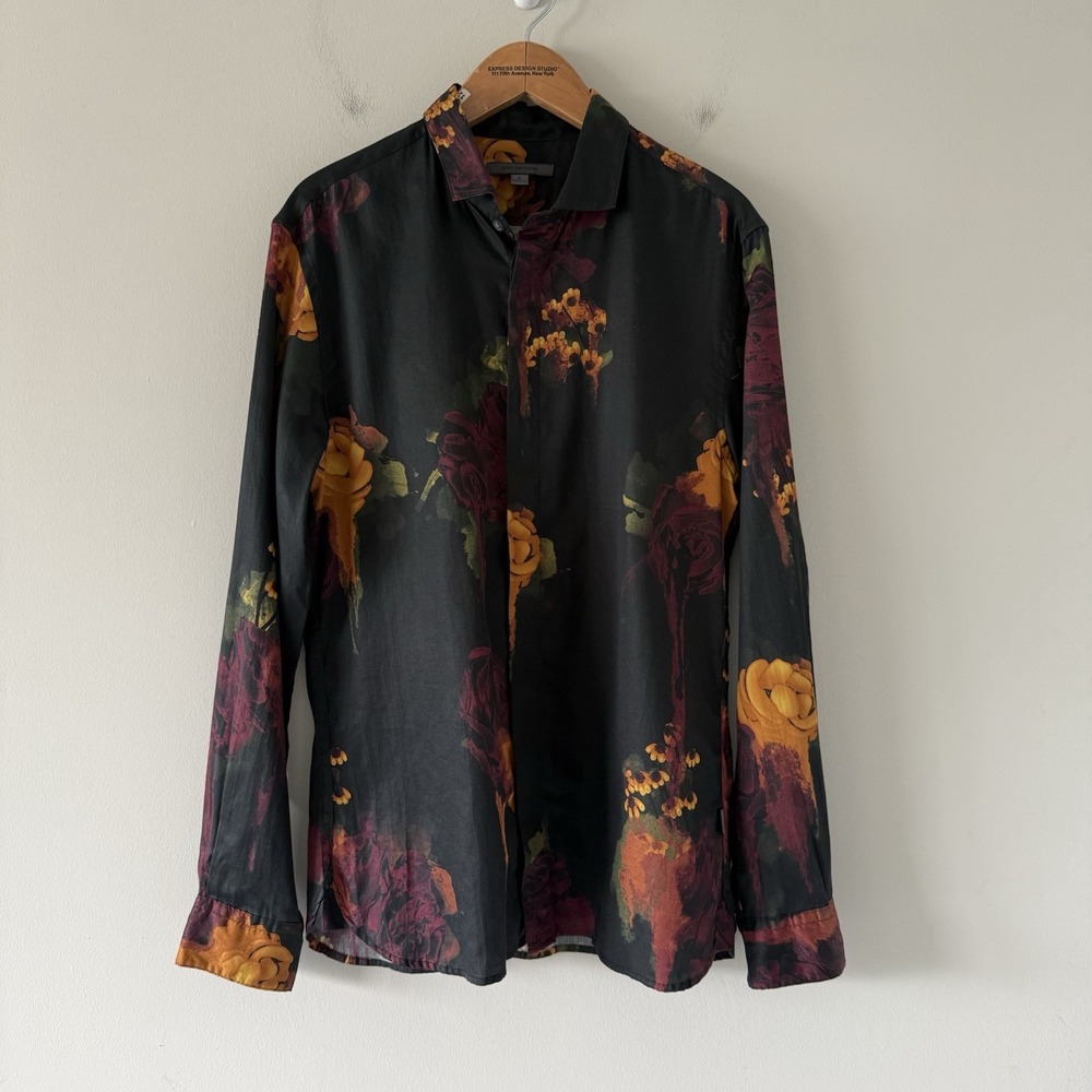 John Varvatos Long Sleeve Floral Button Up Small Wedding Office Clubwear Preppy